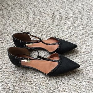 Halogen t-strap flats black with studs